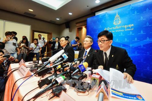 Đại diện văn phòng Tổng công tố Thái Lan tại cuộc họp báo công bố quyết định chấp thuận vụ kiện cựu Thủ tướng Yingluck ngày 19/3.
