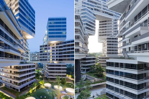 Những tòa nhà của The Interlace quây tụ cạnh nhau tạo thành những hình lục giác với 8 sân trong nằm xen kẽ giữa các tòa nhà, tạo nên cảm nhận về không gian mở, giao hòa với thiên nhiên dù đây là một công trình nhà chung cư.