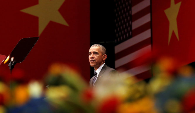 
Tổng thống Obama phát biểu tại Hà Nội trưa 24-5 - Ảnh: Reuters
