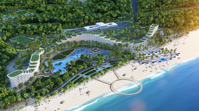 
Khách sạn FLC Luxury Hotel Quy Nhơn (dài gần 1km) thuộc Quần thể sân golf, resort, biệt thự nghỉ dưỡng và giải trí cao cấp FLC Quy Nhơn - dự kiến khai trương toàn bộ ngày 29/6/2016.

