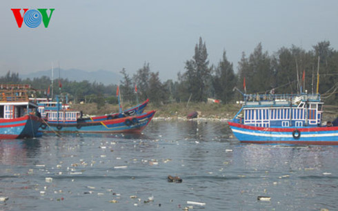 
Rác trôi lềnh bềnh tại cảng Sa Kỳ (Quảng Ngãi)
