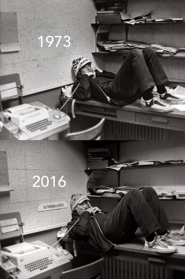Bức ảnh theo trào lưu before - after được Bill Gates chia sẻ trong chương trình AMA lần này.