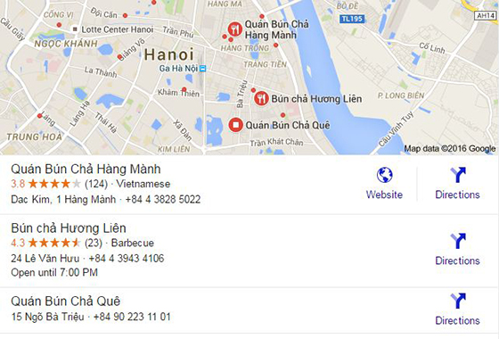 Bún chả Hương Liên nhanh chóng được trở thành địa điểm gợi ý đến thăm của Google