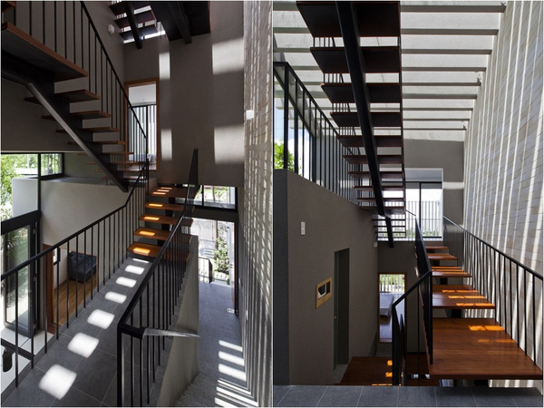 
Thiết kế cầu thang mặt gỗ cốn thép bền mà đảm bảo thẩm mỹ cũng như sự thông thoáng để kết nối các không gian. Nhờ thiết kế này mà gió, ánh sáng và thiên nhiên được đưa vào mọi ngóc ngách của ngôi nhà.

