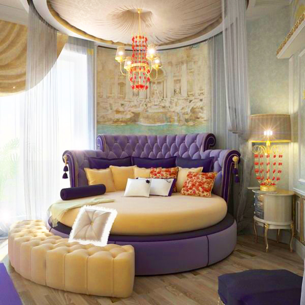 Một chiếc giường tròn màu tím sẽ tạo cho phòng ngủ nhà bạn một cảm giác dịu dàng, êm ái.