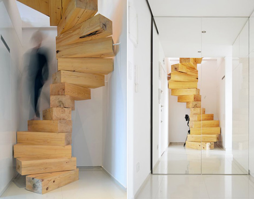 Chiếc cầu thang này khiến người nhìn có cảm giác như những khối gỗ xếp chồng lên nhau và có thể dễ dàng đổ xụp nếu đi trên đó.