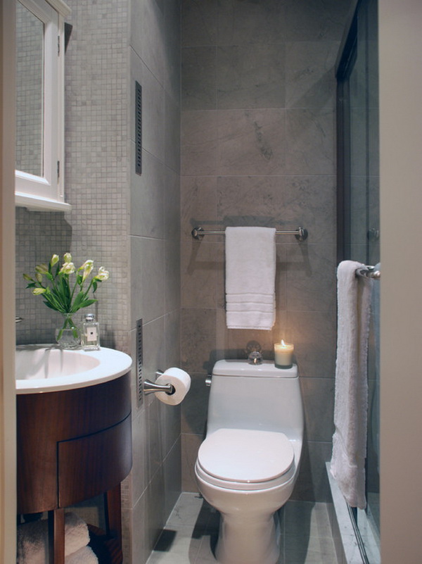 Một không gian vệ sinh nhỏ nữa cho thấy việc sử dụng các thiết bị vệ sinh cong tròn, vát góc để tiết kiệm diện tích hơn.