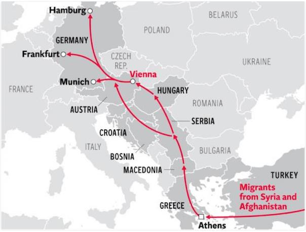 Đường đi của những người di cư từ Thổ Nhĩ Kỳ, qua Hy Lạp để vào EU