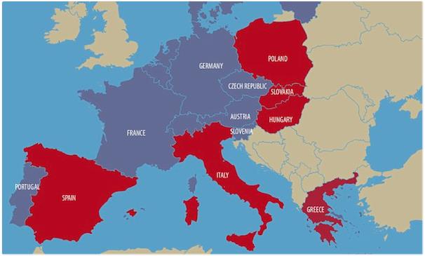 Những nước màu đỏ sẽ không có tên trong khu vực Schengen