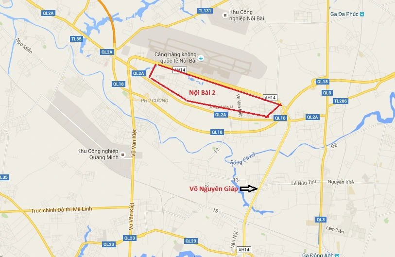 
Vị trí khu vực dự kiến quy hoạch sân bay Nội Bài 2
