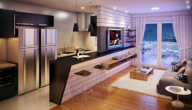 Xu hướng bố trí phòng khách liên thông với phòng bếp đang ngày càng trở nên phổ biến ở các căn hộ chung cư.