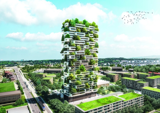 Với độ cao 117m, tòa nhà trông như một khu rừng thẳng đứng với hàng nghìn cây xanh.
