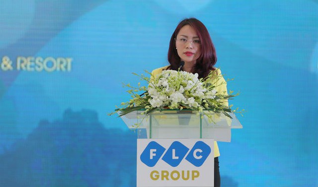 Bà Hương Trần Kiều Dung, Tổng giám đốc Tập đoàn FLC phát biểu tại Lễ khởi công.
