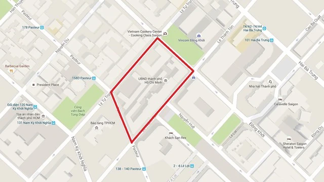 Địa giới của khu trung tâm hành chính mới (vùng phía trong vạch kẻ đỏ). Ảnh: Google Maps