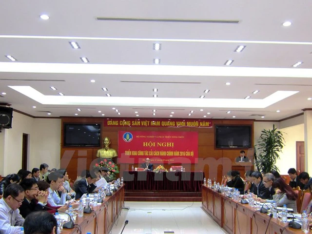 
Hội nghị triển khai công tác cải cách hành chính năm 2016 của Bộ Nông nghiệp và Phát triển nông thôn. (Ảnh: Thanh Tâm/Vietnam+)
