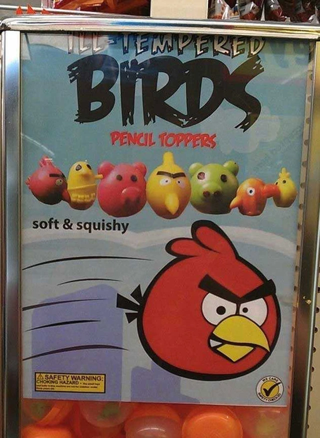 “Bản gốc” là Angry Birds (Những chú chim nổi giận), thì bản nhái là “Ill-tempered Birds” (Những chú chim cáu bẳn). Một sự sao chép có sáng tạo!