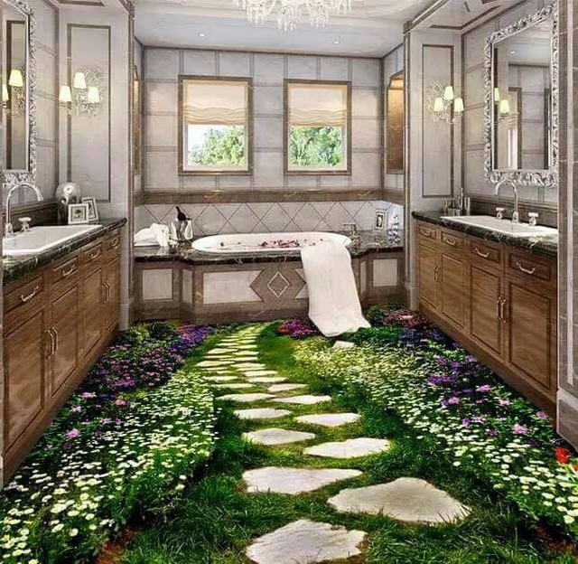 Những hình ảnh vô cùng sắc nét như thật mang cỏ hoa vào cả phòng tắm nhà bạn.