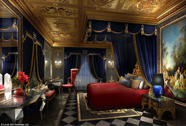 Phòng ngủ được thiết kế theo phong cách hoàng gia.