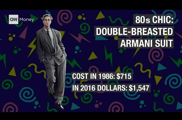 
Bộ cánh thời thượng: âu phục hiệu Armani. Năm 1986, bộ quần áo này có trị giá 715 USD, tương đương với 1.547 USD hiện nay
