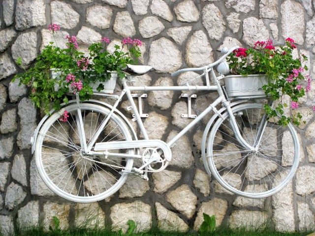 Chiếc xe đạp cũ cũng sẽ trở thành điểm nhấn bắt mắt cho bức tường nhà.