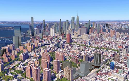 
Những đường chân trời tương lai ở New York vào năm 2020 trong tầm nhìn từ phía Đông.

