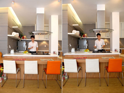 Phòng bếp rộng rãi và được bài trí theo phong cách rất hiện đại.