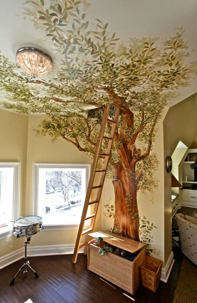 Một cái cây “mọc” trong căn phòng một cách nghệ thuật thế này khiến con trẻ thích thú và kích thích trí tưởng tượng.