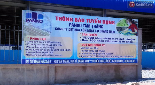 Bảng thông báo tuyển dụng của công ty dệt may Panko Tam Thăng.