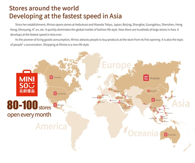 Bản đồ sự phủ sóng của Miniso trên toàn thế giới.