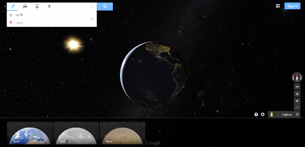 Thám hiểm Mặt Trăng, Sao Hỏa trên Google Maps